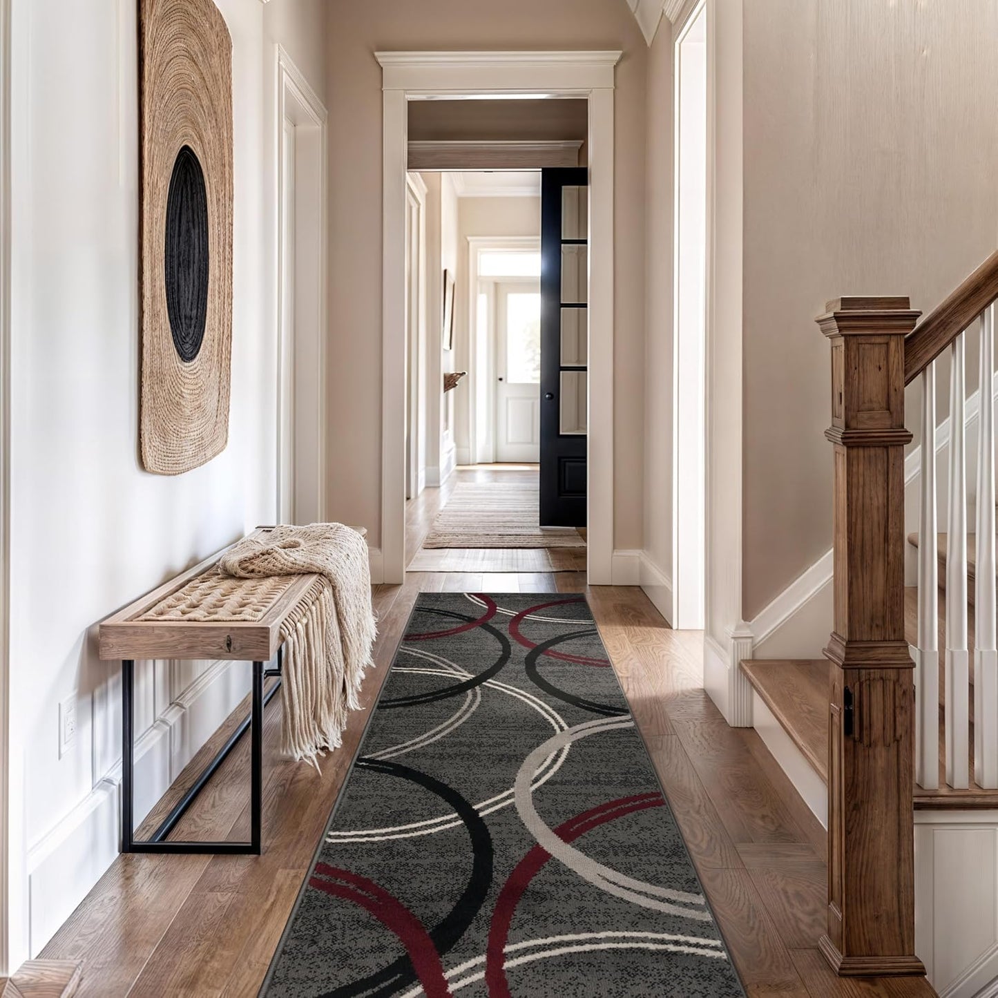 Rugshop Modern Wavy Circles Design Runner Rug 2'7" x 10' Red