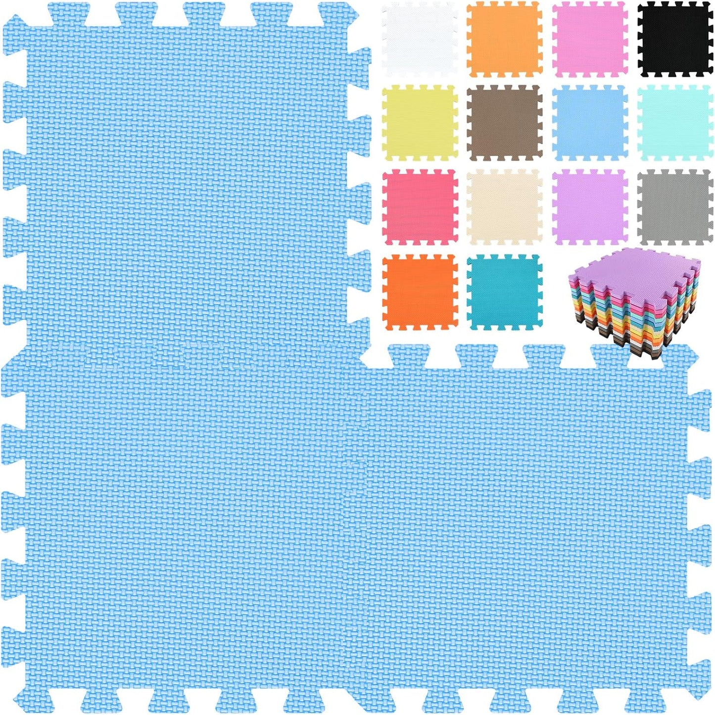 qqpp EVA Rubber 18 Tiles Interlocking Puzzle Foam Floor Mats - Baby Play Mat for Playing | Exercise Mat for Home Workout. Blue. QC-Gb18N