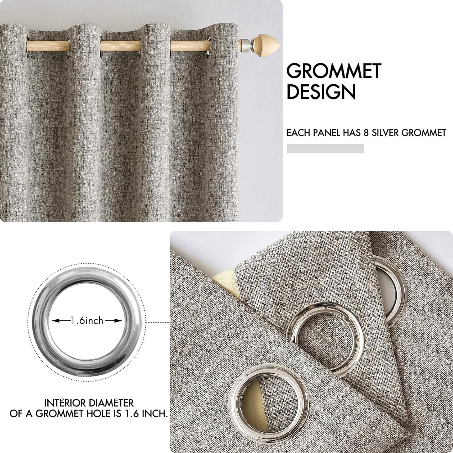 MIULEE Linen Texture Curtains for Bedroom Solid 100% Blackout Thermal Insulated Linen Curtains Grommet Room Darkening Drapes for Living Room Nursery 52x84 Inch (2 Panels)