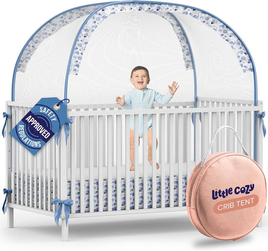 Crib Tent to Keep Baby from Climbing Out – Pop Up Crib Net Canopy with Strong Breathable Mesh, Double Auto-Lock Zippers & Durable Frame – Easy Install Baby Safety Cover for Standard Cribs