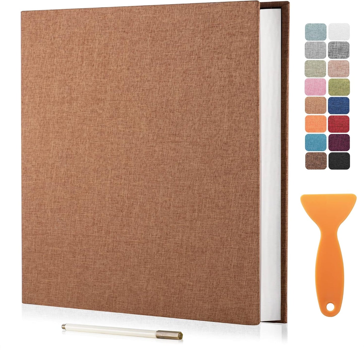 Large Photo Album Self Adhesive Scrapbook Album for 4×6 5×7 8×10 Pictures DIY Magnetic Linen Cover Album 60 Pages for Family Wedding Gifts with Metal Pen and Plastic Board