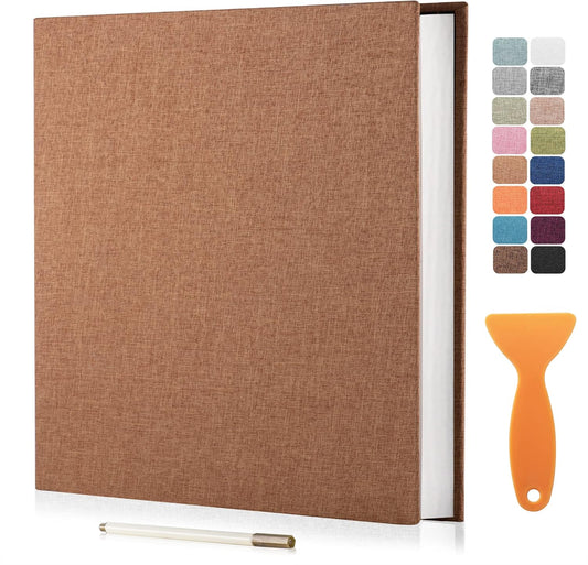 Large Photo Album Self Adhesive Scrapbook Album for 4×6 8×10 Pictures DIY Magnetic Linen Cover Album 40 Pages for Family Wedding Gifts with Metal Pen and Plastic Board