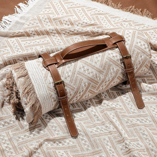 Waterproof Picnic Blankets Outdoor Blanket Foldable 2 in 1 Double Layer Sandproof Beach Mat with Carry Strap for Camping Lawn Park Beach Grass(Khaki)