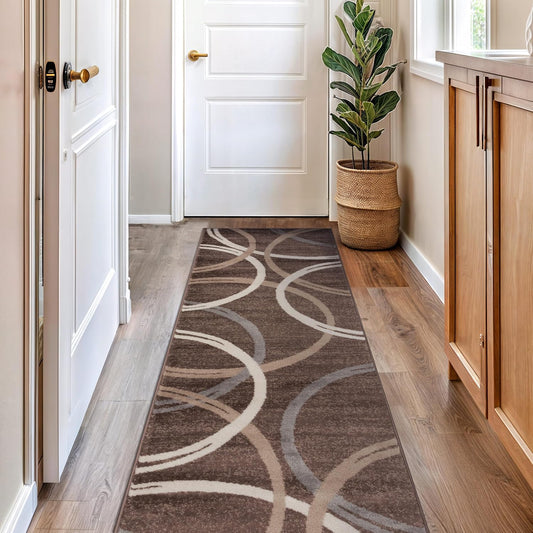 Rugshop Modern Wavy Circles Design Runner Rug 2'7" x 8' Brown