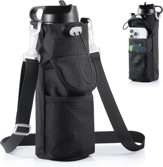 RRegeny【NEW STYLE Water Bottle Holder Crossbody Bag with Shoulder Strap, Leakproof Water Bottle Carrier for Hydro Flask16-40oz, Hands-Free Fitness Bag with Zipper Pockets for Hiking Travel Gym