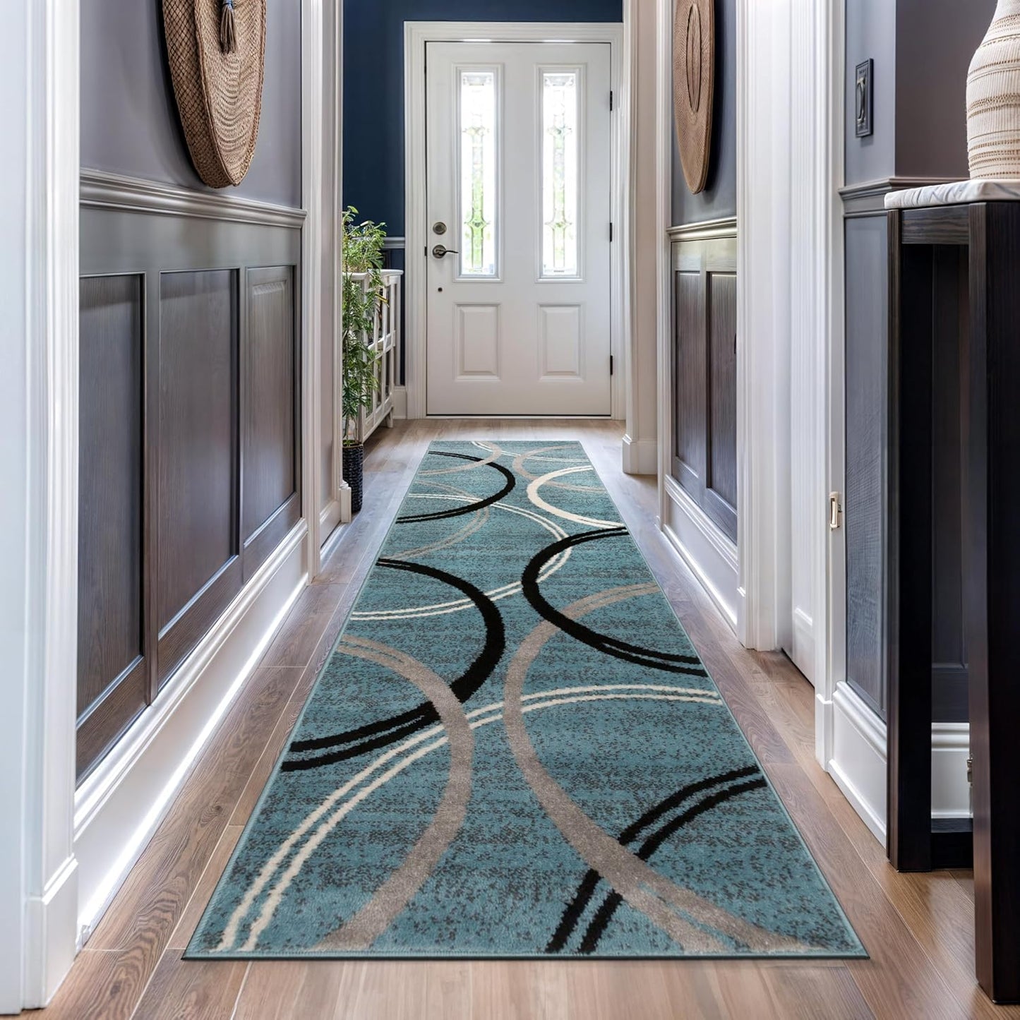 Rugshop Modern Wavy Circles Design Runner Rug 2'7" x 10' Blue