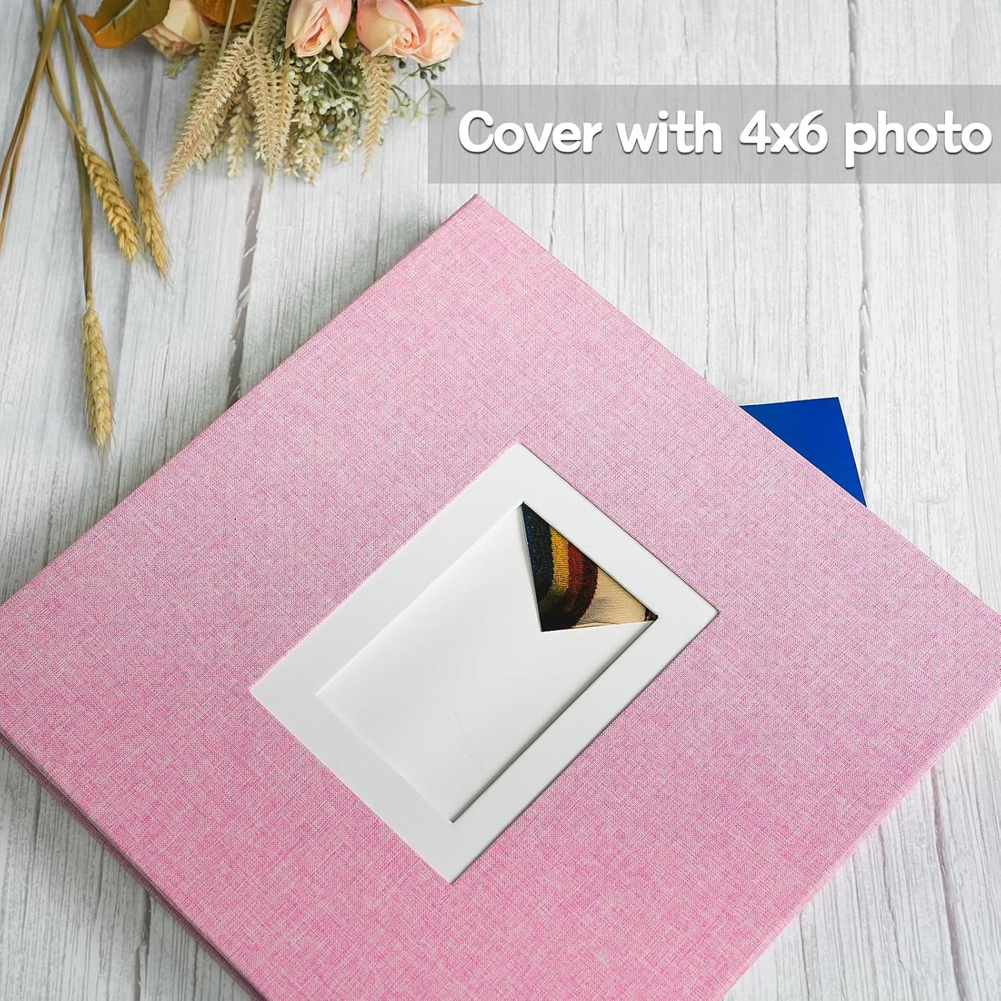 Vienrose Photo Album Self Adhesive for 2x3 4x6 5x7 8x10 Pictures DIY Scrapbook 60 Blank Pages Linen Cover Memory Book for Wedding, Baby Growth, Travel, Pink