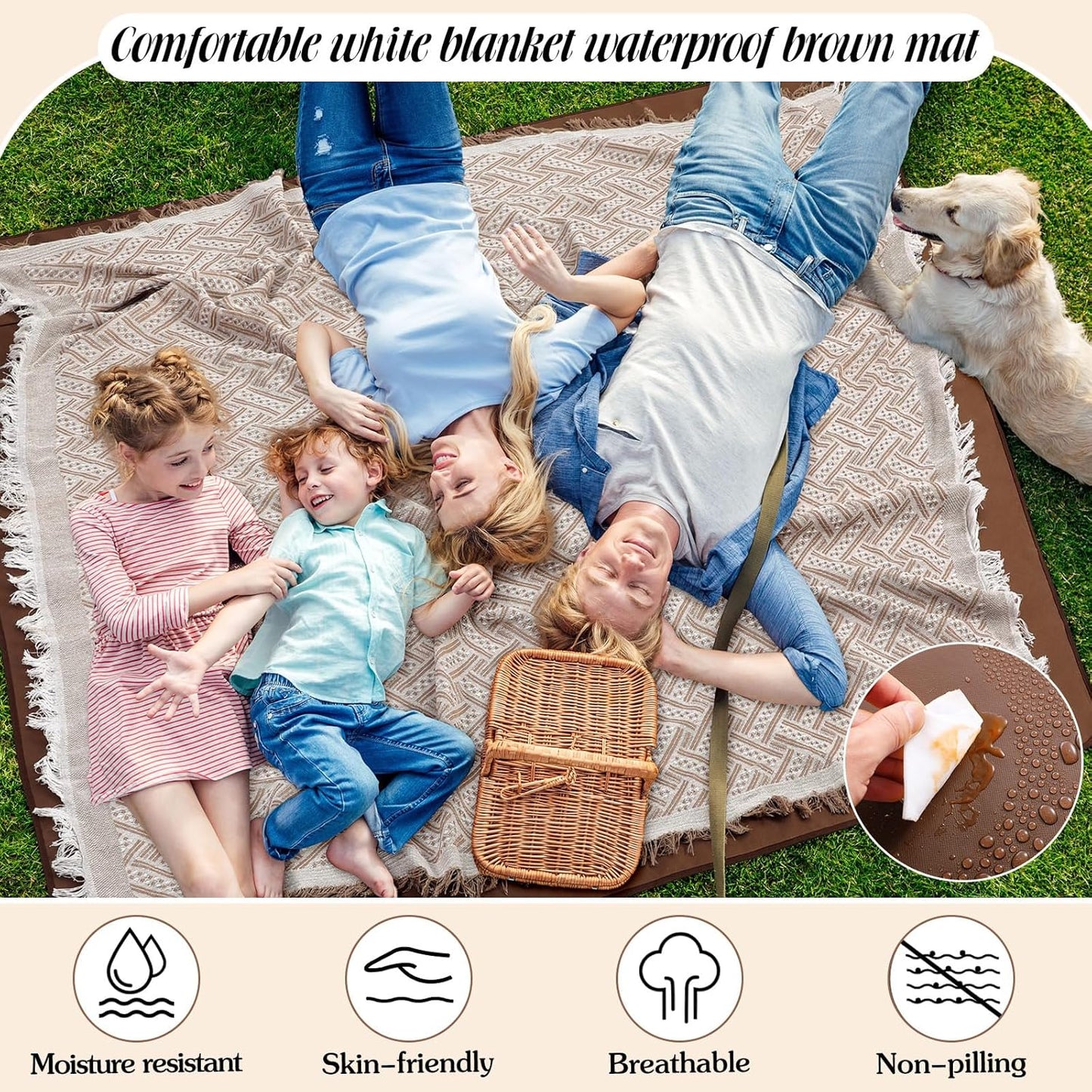 Waterproof Picnic Blankets Outdoor Blanket Foldable 2 in 1 Double Layer Sandproof Beach Mat with Carry Strap for Camping Lawn Park Beach Grass(Khaki)