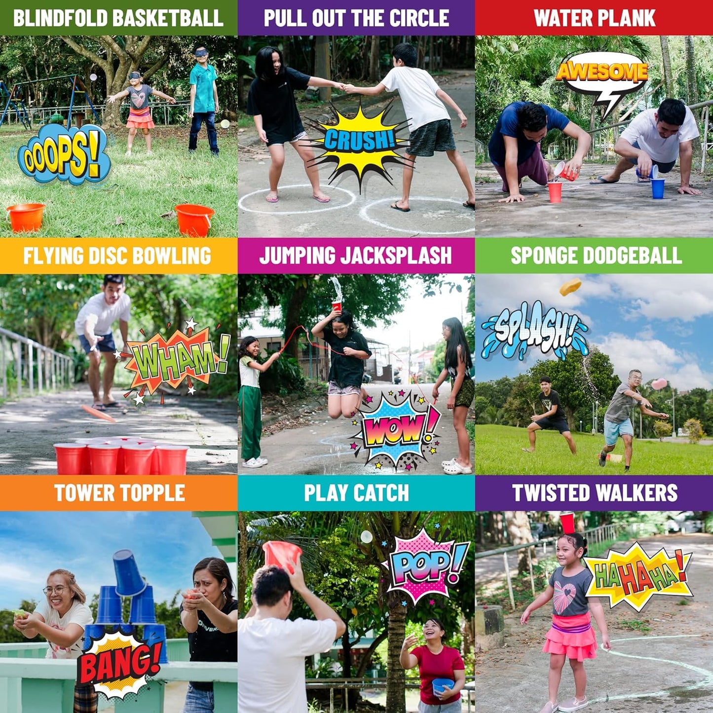 Funwares Minute of Fun Game - Minute to Win It Games for Kids, Adults, Teens, Families, Game Night, Gift for Home, Birthdays, or Travel. 2-12 Players! Outdoor - 272 Challenges