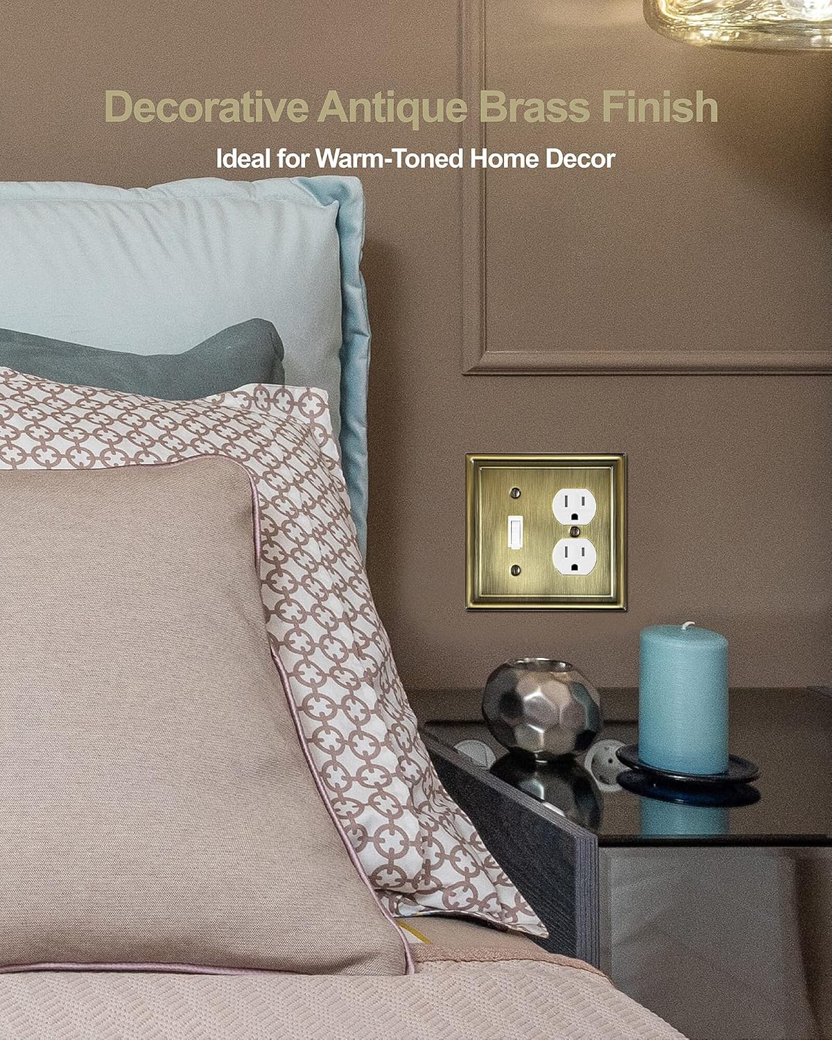 Combination 1 Toggle and 1 Duplex Metal Wall Plate, Decorative Antique Brass Switch Plates and Outlet Covers, Midsize, 2-Gang, 2-Pack, Corrosion Resistant