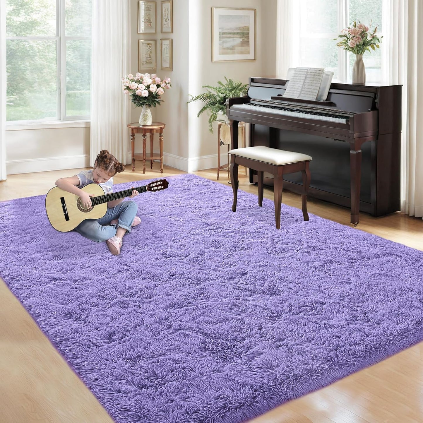 5x8 Area Rug for Living Room: Fluffy Shag Soft Washable Rugs Fuzzy Plush Indoor Carpet for Bedroom Nursery Playroom Dorm Kids Girls Boys Room (Purple, 5'x8')