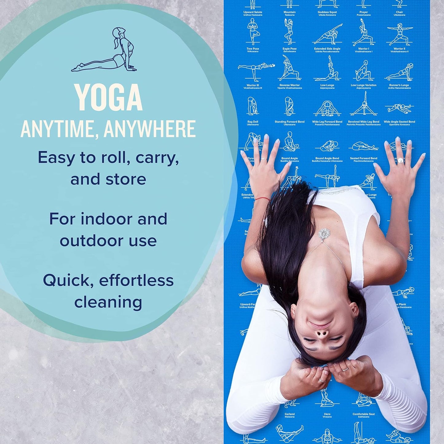 NewMe Fitness Yoga Mat for Women and Men - Large, 5mm Thick, 68 Inch Long, Non Slip Exercise Mats w/ 70 Printed Yoga Poses for Pilates, Workout and Stretching - Home and Gym Essentials