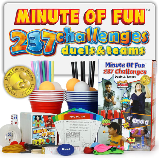 Funwares Minute of Fun Game - Minute to Win It Games for Kids, Adults, Teens, Families, Game Night, Gift for Home, Birthdays, or Travel. 2-12 Players! Original - 237 Challenges