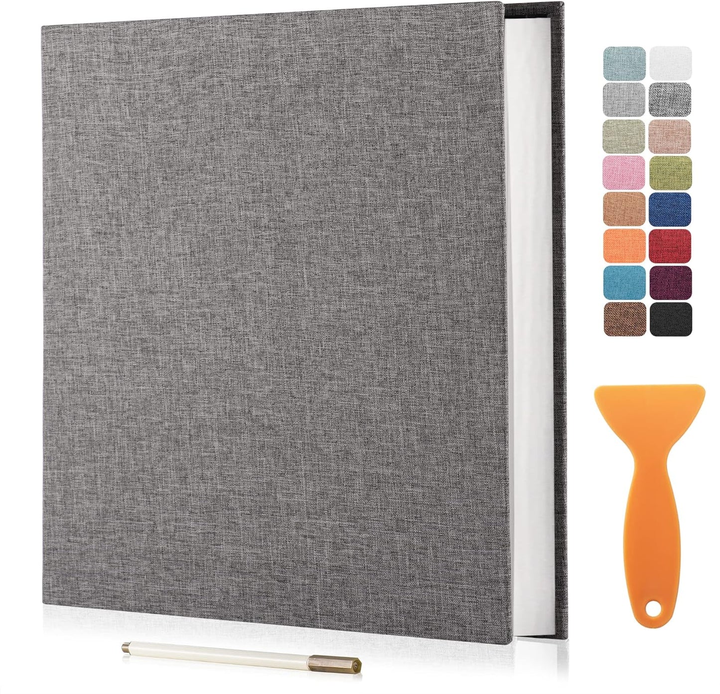 Large Photo Album Self Adhesive Scrapbook Album for 4×6 8×10 Pictures DIY Magnetic Linen Cover Album 60 Pages for Family Wedding Gifts with Metal Pen and Plastic Board