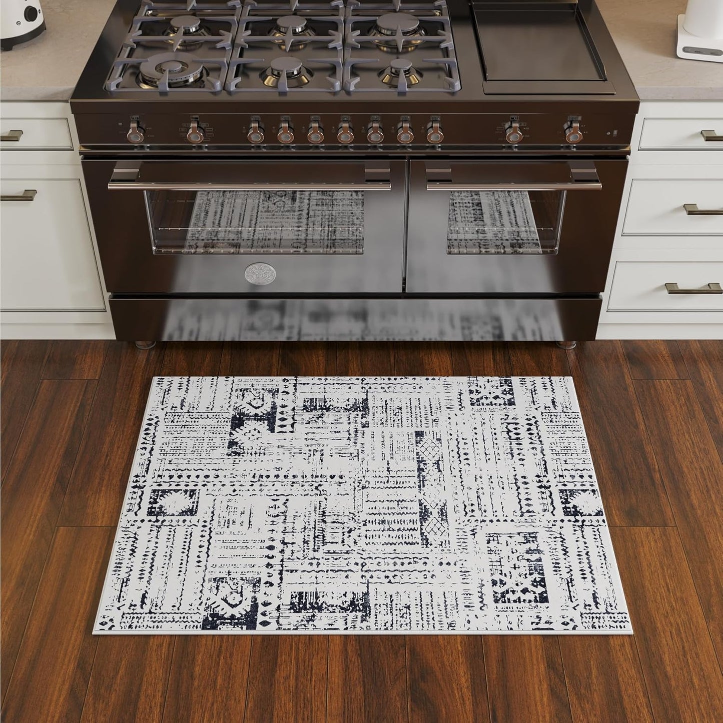 Door Mat Indoor Entrance 2x3 Rug Machine Washable Boho Moroccan Small Area Rug Non-Slip Low Pile Throw Rugs for Entryway, Kitchen, Front Door Indoor Entrance,Kids Room (Black and White)