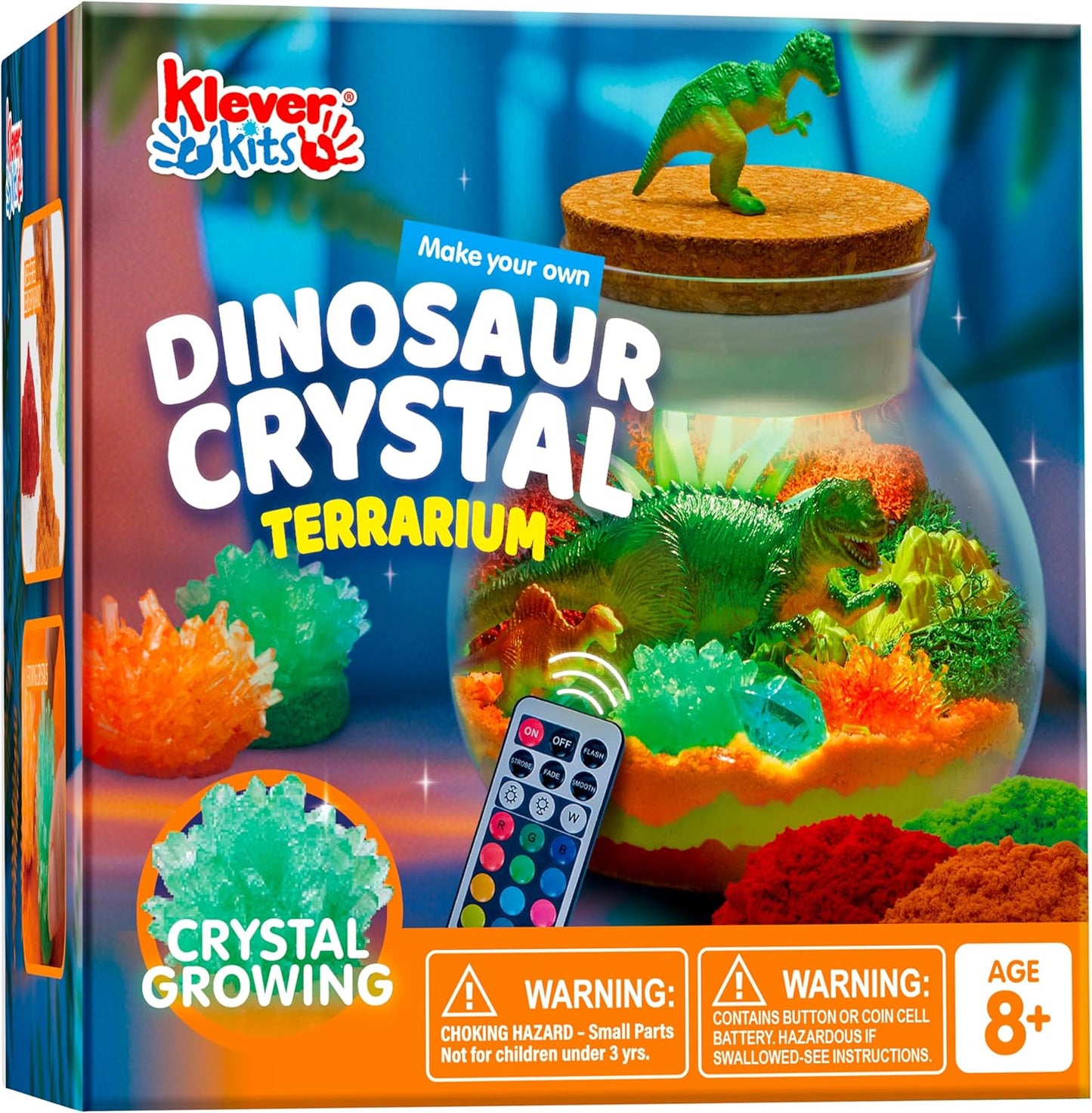 Klever Kits Make Your Own Dinosaur Crystal Terrarium Crafts Kit for Kids-Crystal Growing Science 12 Color LED Night Light Birthday Gifts Toys for Kids