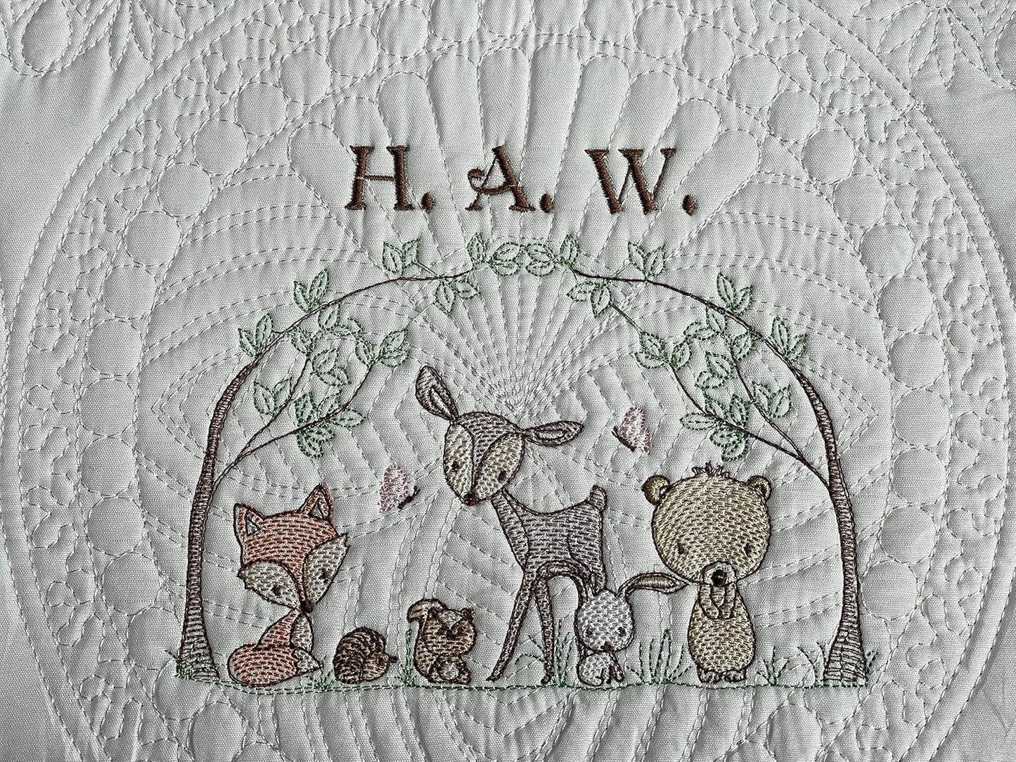 Personalized Baby Blanket Quilt | Monogrammed Blankets for Boys and Girls | Embroidered Baby Gifts | (Woodland Animals)