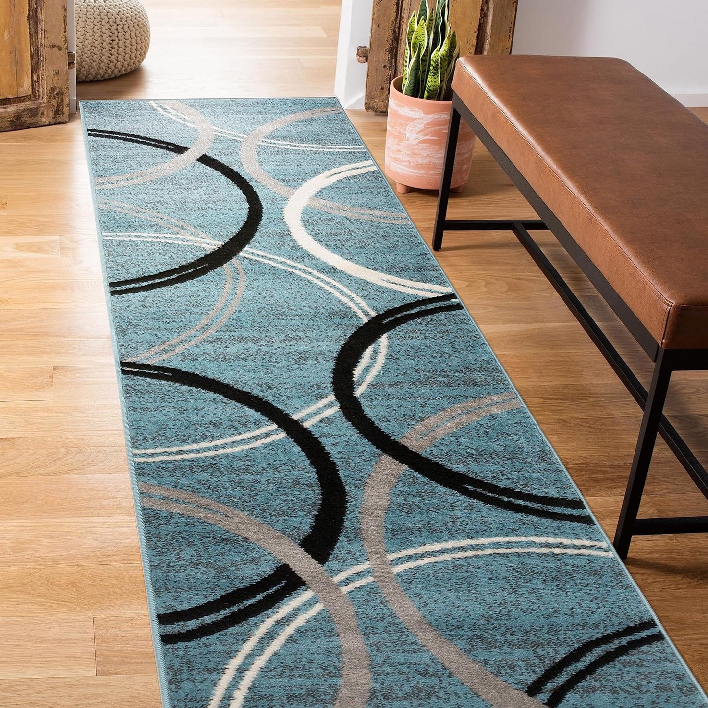 Rugshop Modern Wavy Circles Design Runner Rug 2' x 10' Blue