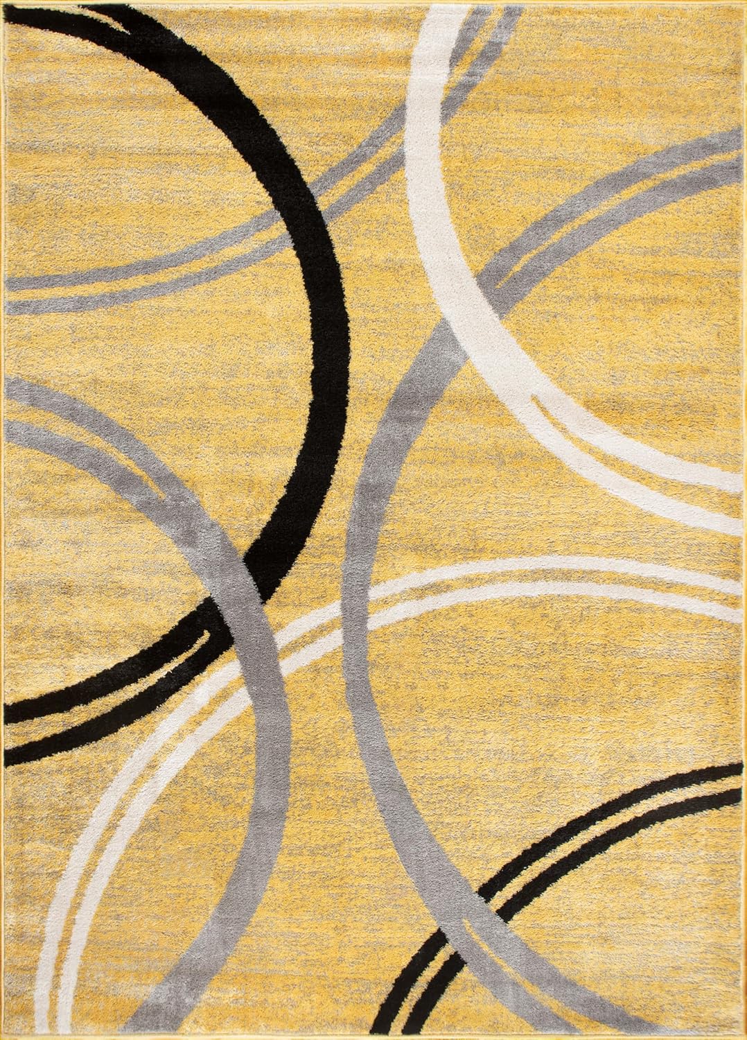 Rugshop Modern Wavy Circles Design Area Rug 10' x 14' Yellow