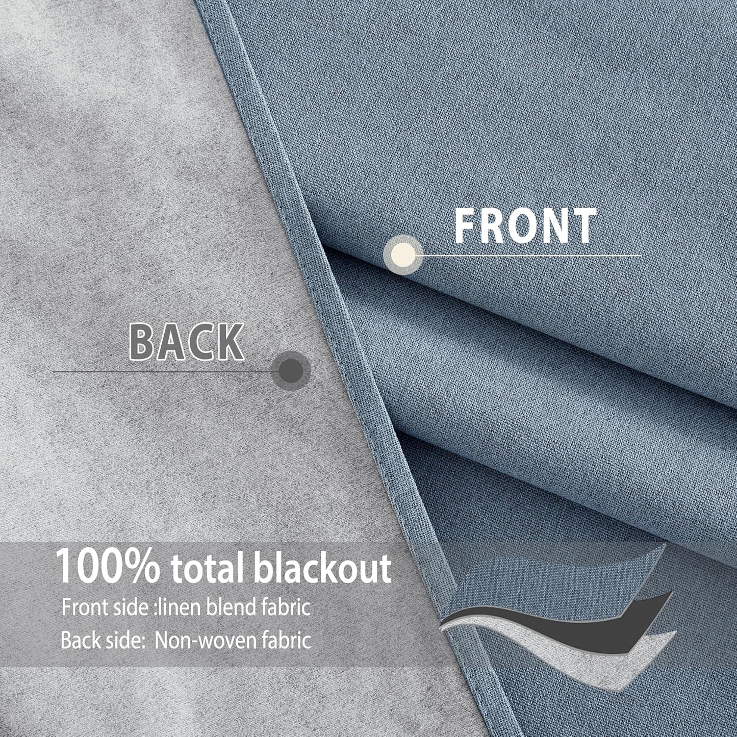 NICETOWN Stone Blue Full Shade Faux Linen Curtain Panels 90" Long, Pair of Energy Smart & Noise Blocking Out Blackout Drapes for Guest Room Window, Thermal Insulated Lined Window Dressing (52 inch)