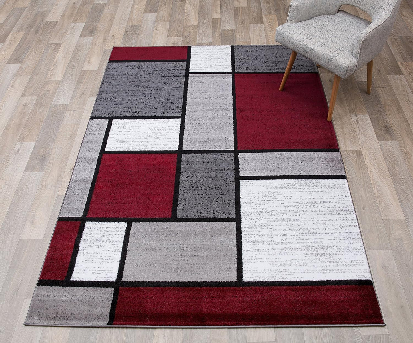 Rugshop Contemporary Modern Boxes Area Rug 7' 10" X 10' 2" Red