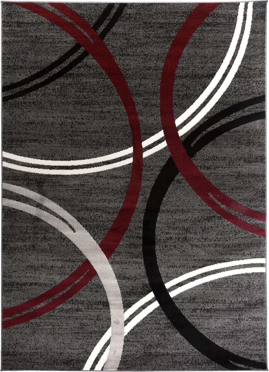 Rugshop Modern Wavy Circles Design Area Rug 9' x 12' Red