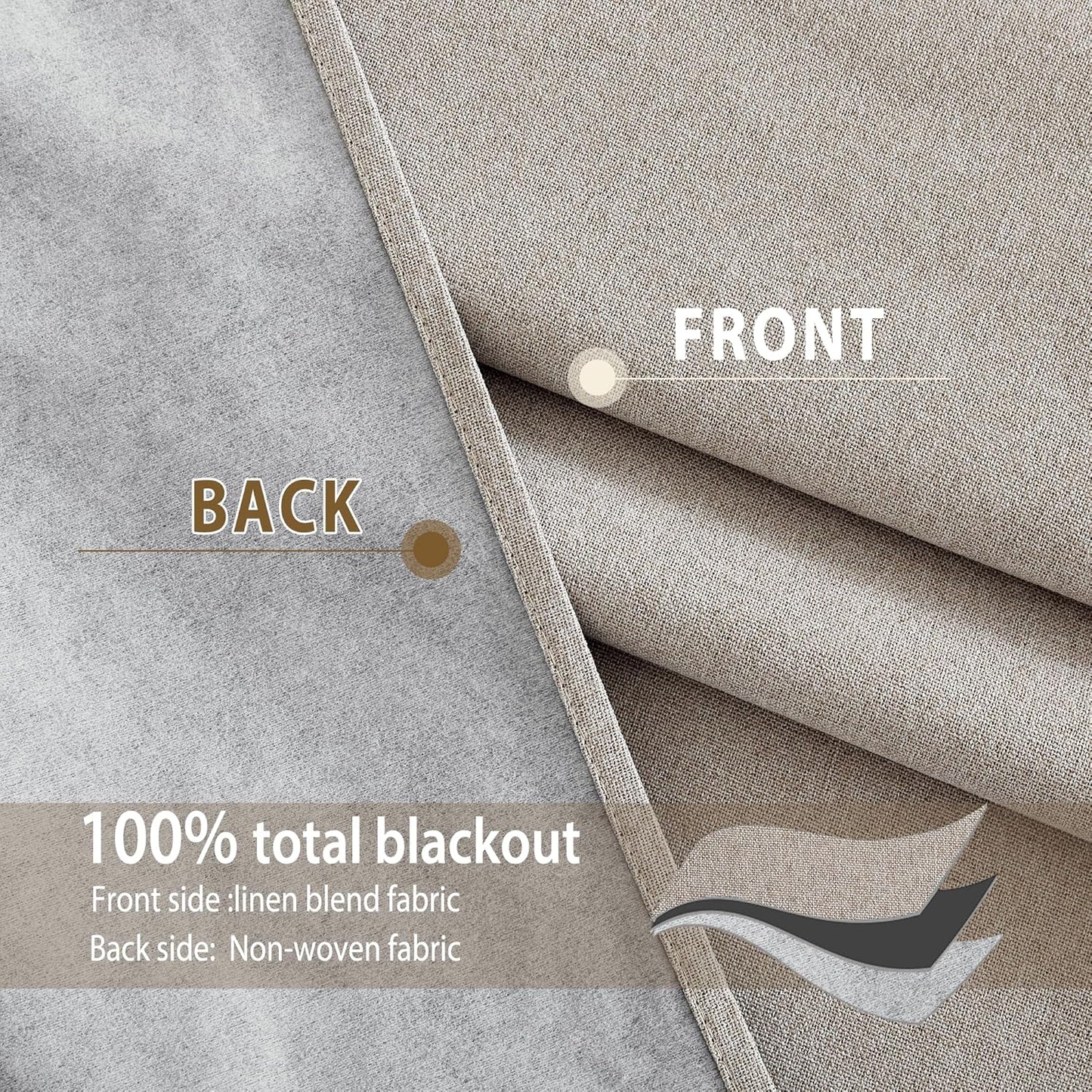 NICETOWN Natural Bedroom Full Blackout Faux Linen Curtain Panels Set of 2, 52" by 72", Thick Insulated Classic Grommet Blackout Draperies with White Thermal Insulated Liner for Windows