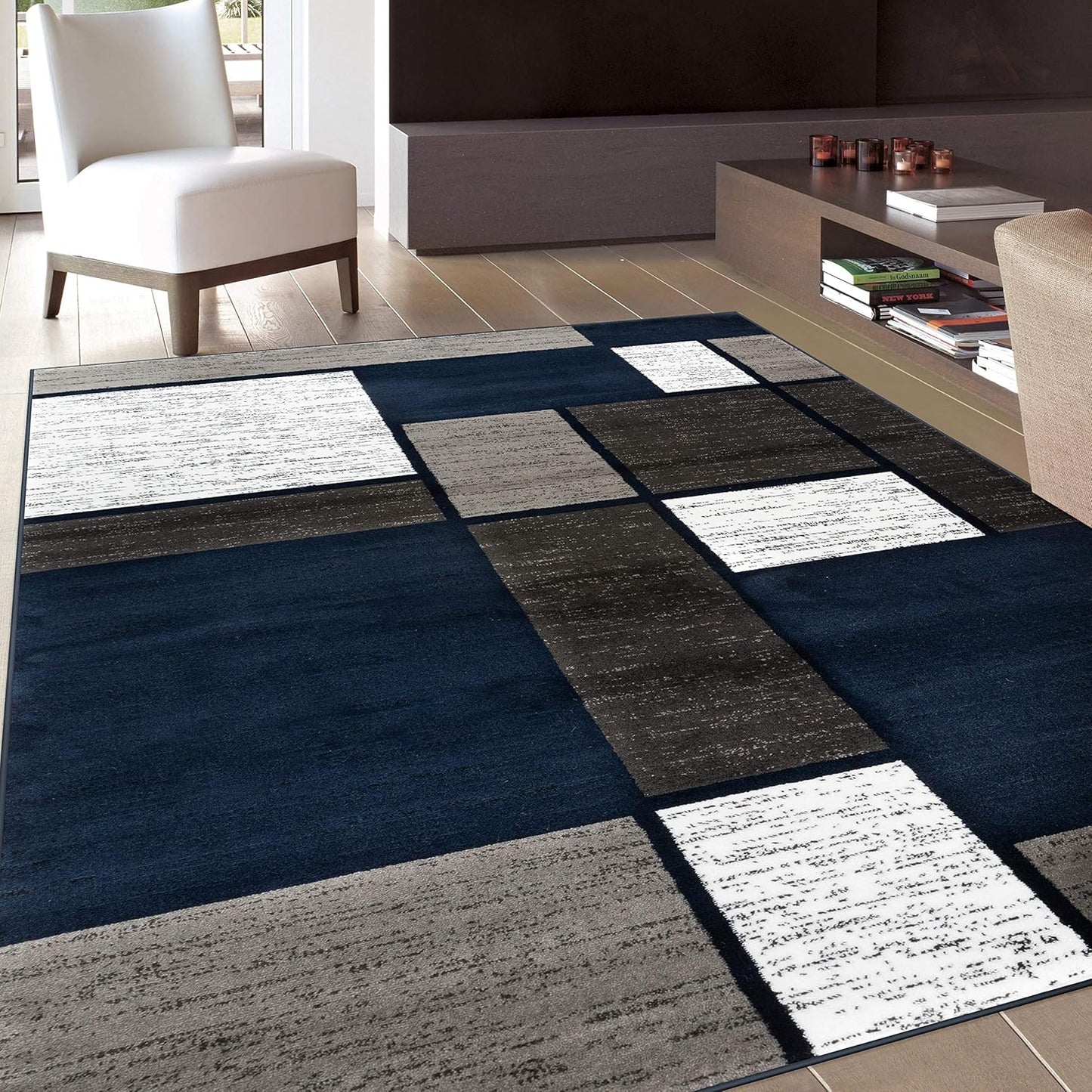 Rugshop Contemporary Modern Boxes Area Rug 7' 10" x 10' 2" Navy