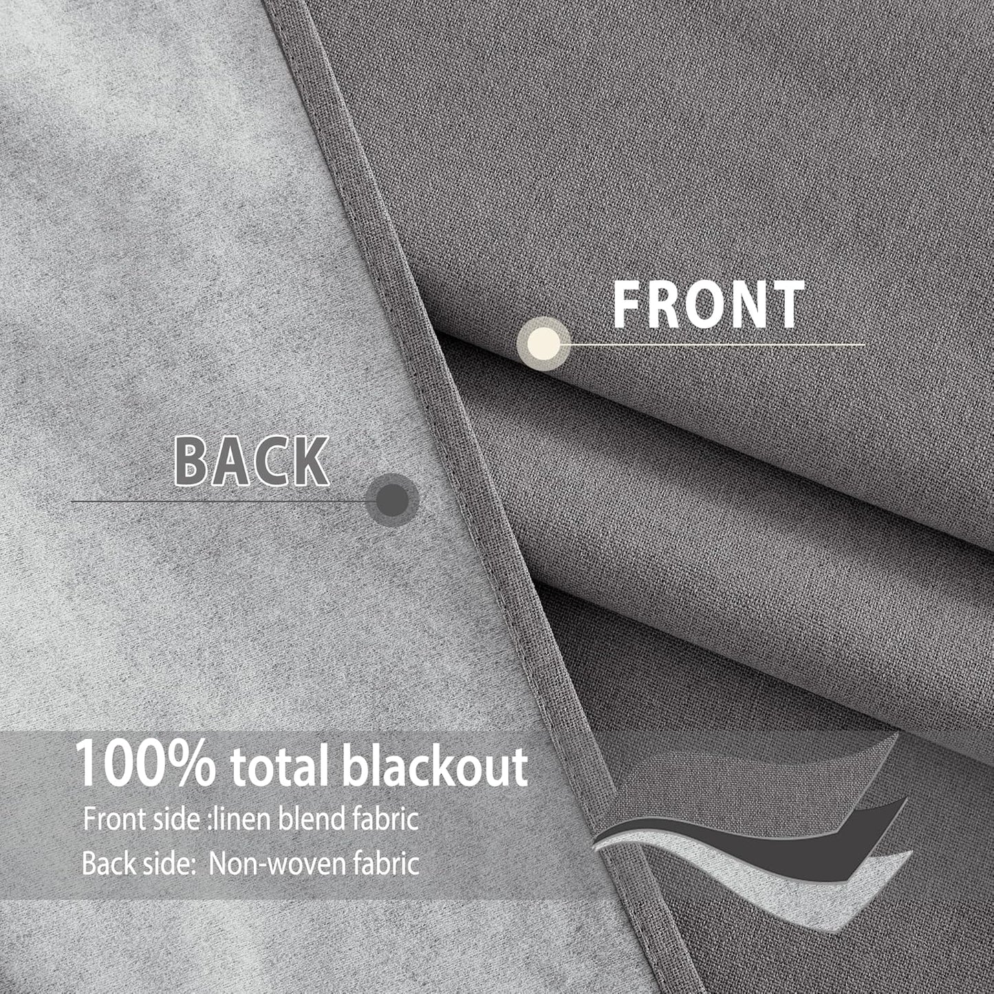 NICETOWN Grey Long Faux Linen Full Shade Panels, 52" Wide x 95" Long, Pair of Thermal Insulated & Energy Efficiency Blackout Curtains for Living Room Windows, Lined Silky Performance Window Dressing