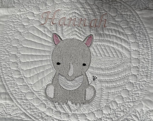 Personalized Baby Blanket Quilt | Monogrammed Blankets for Boys and Girls | Embroidered Baby Gifts | Rhino