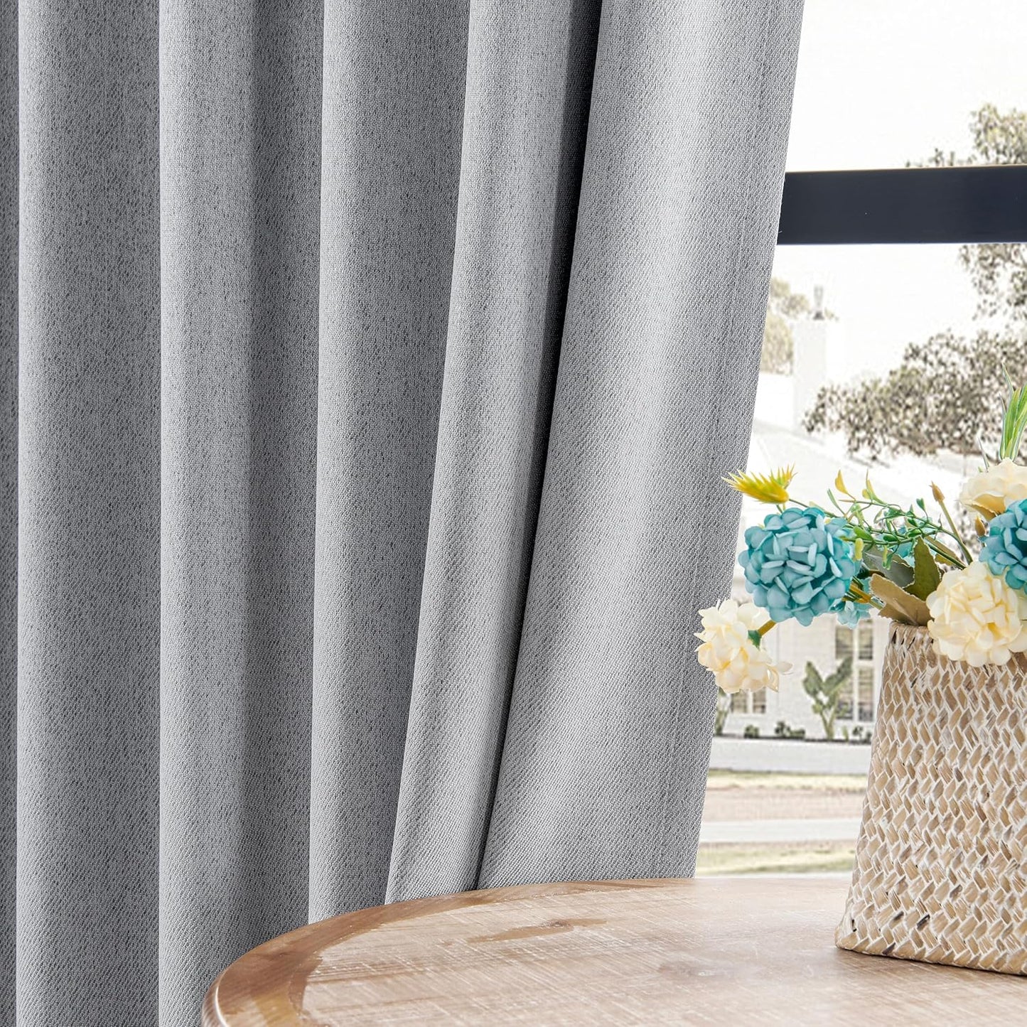 Joydeco Faux Linen Blackout Curtains for Bedroom,Light Grey Blackout Curtains 84 inches Long,100% Blackout Solid Thermal Insulated Window Drapes Luxury Decor for Living Room（W52xL84 Inch,Light Grey）